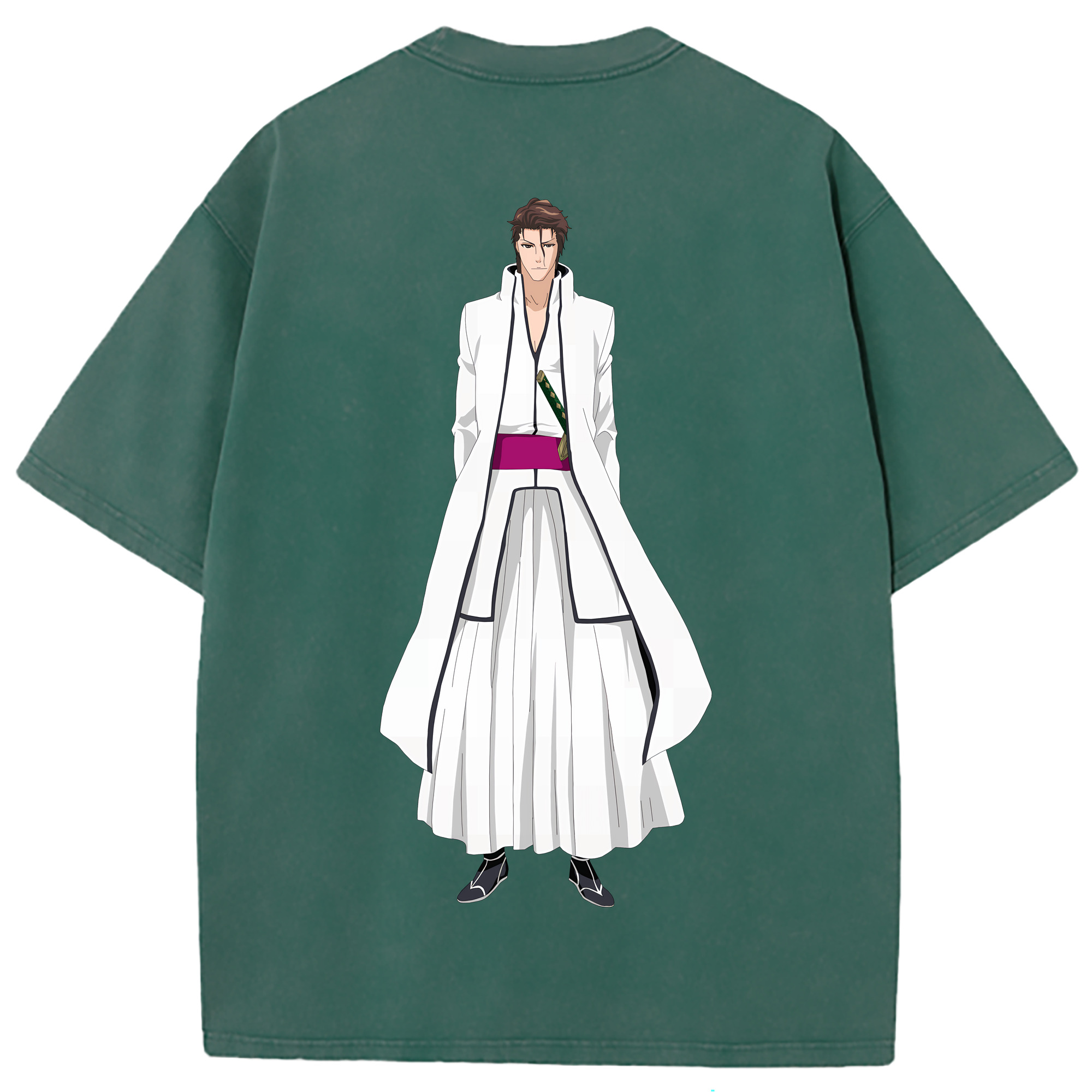 （画像用） ブリーチ 藍染 惣右介（あいぜん そうすけ） BLEACH Aizen Sousuke 綿100% ヴィンテージ風 半袖Tシャツ（背面プリント）